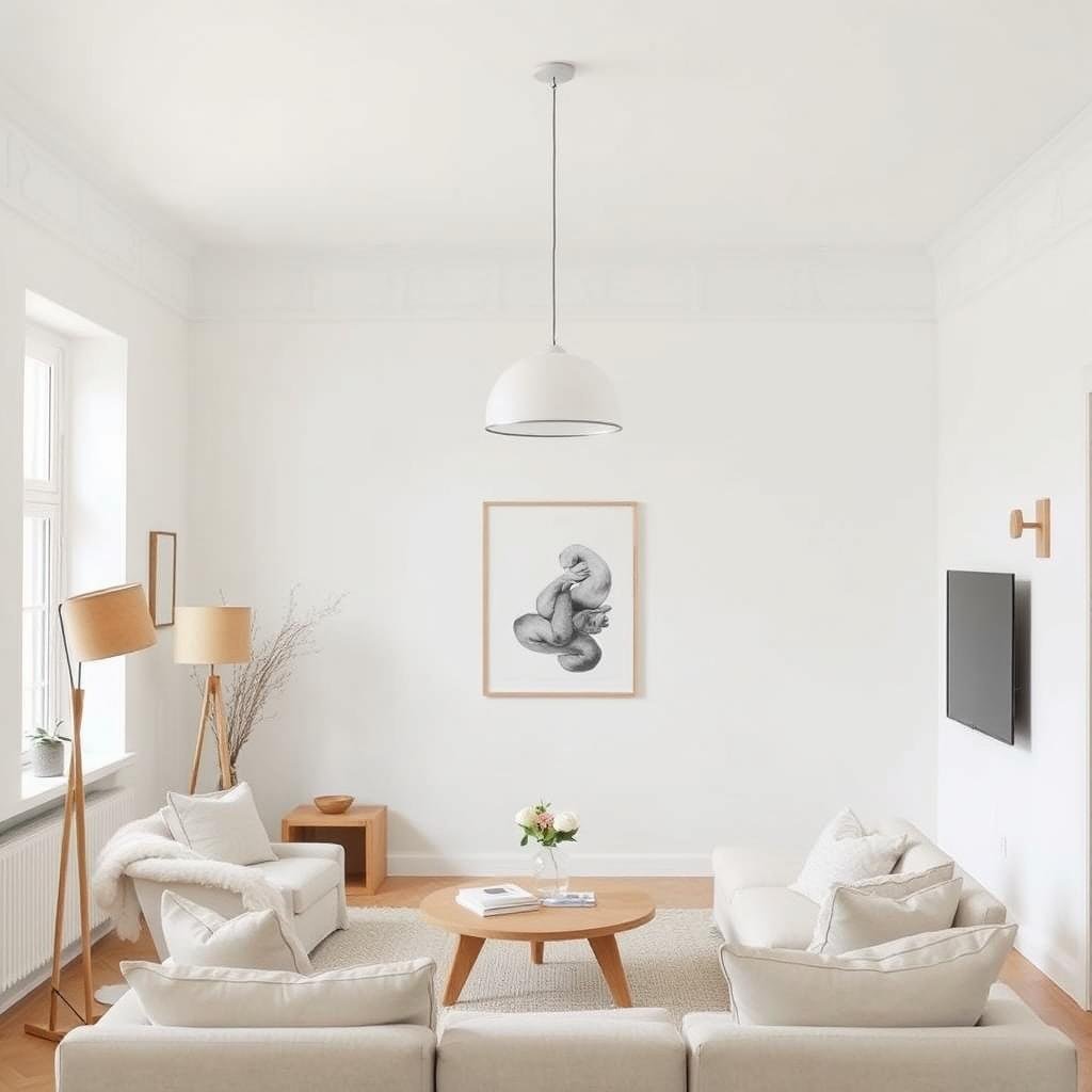 Scandinavian living room with clean, natural lighting elements