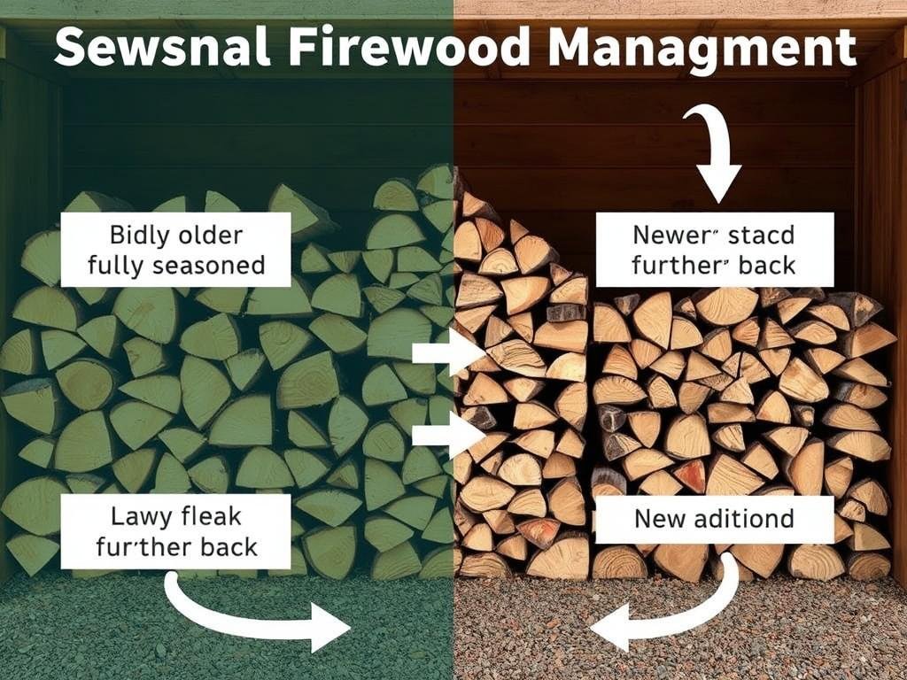 Seasonal firewood management showing rotation of wood supply