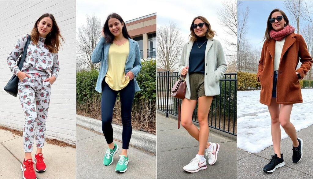 Seasonal running shoes outfits collage