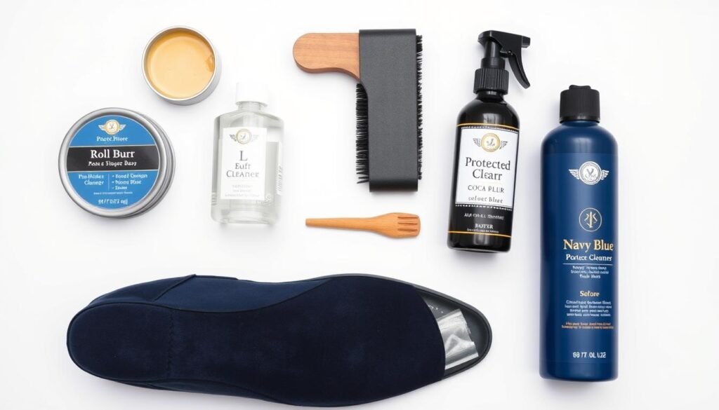Shoe care products and cleaning process for navy blue shoes