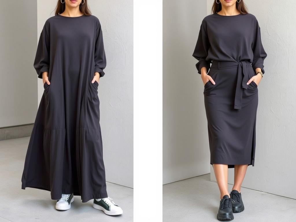 Side-by-side comparison of dress and sneaker proportions