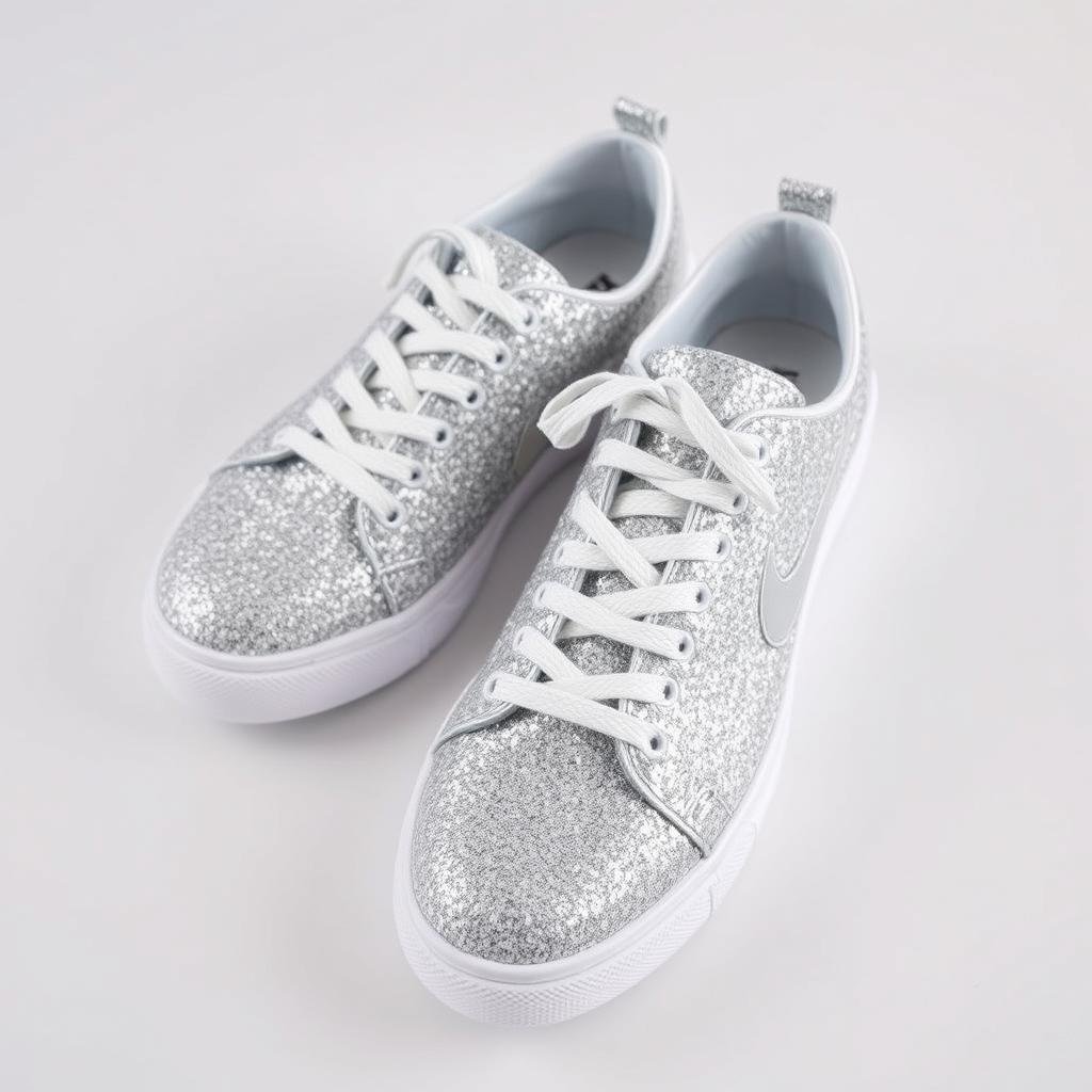 Silver glitter tennis shoes with white soles