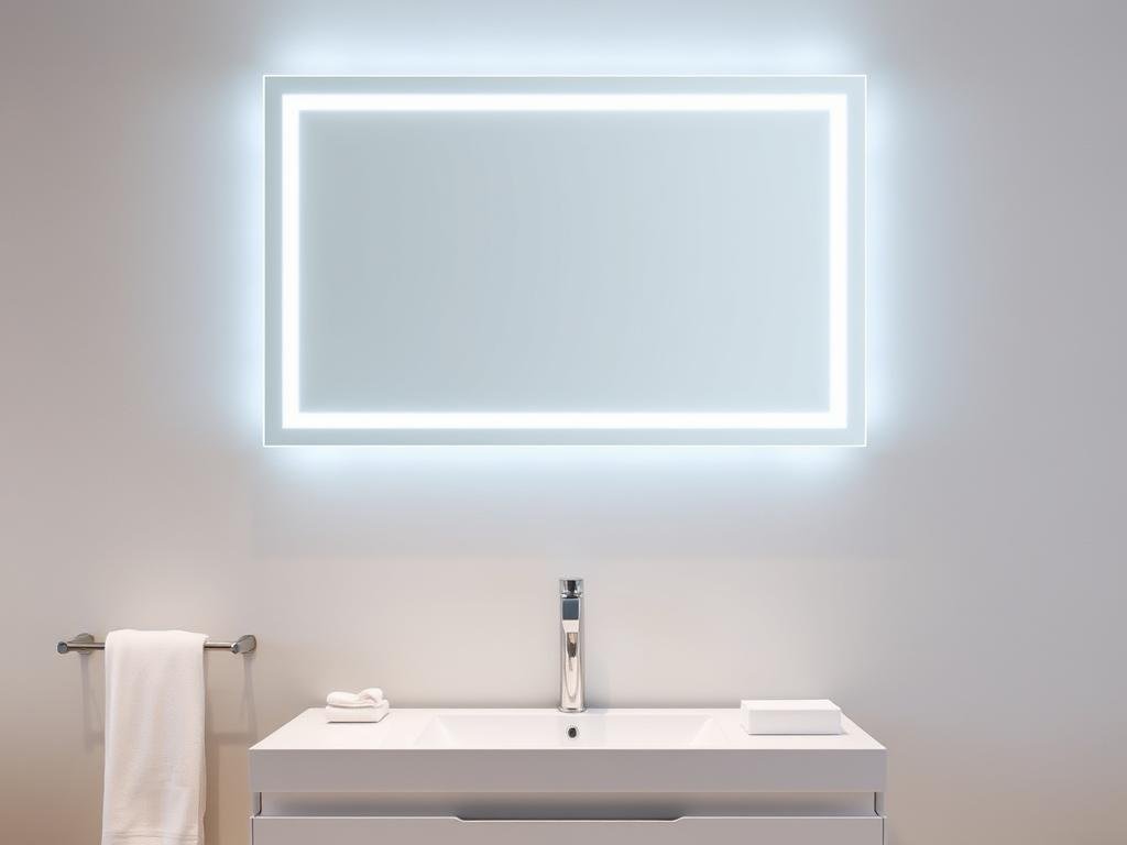 Sleek frameless bathroom mirror with modern lighting