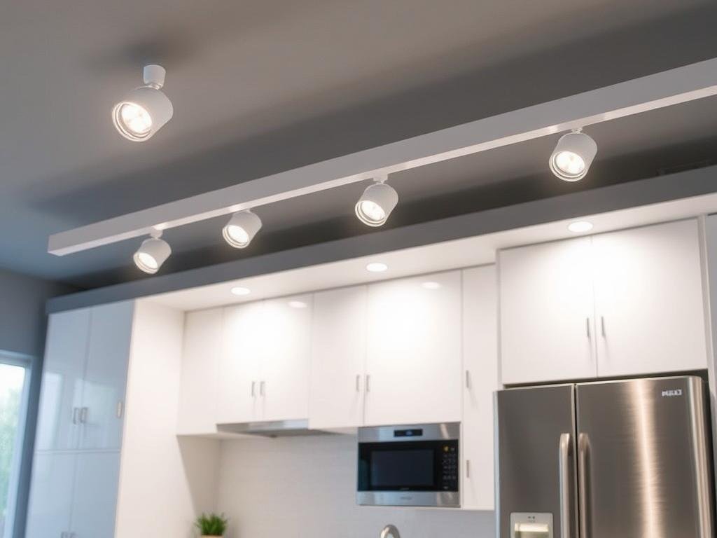 Sleek low-profile track lighting in a contemporary kitchen