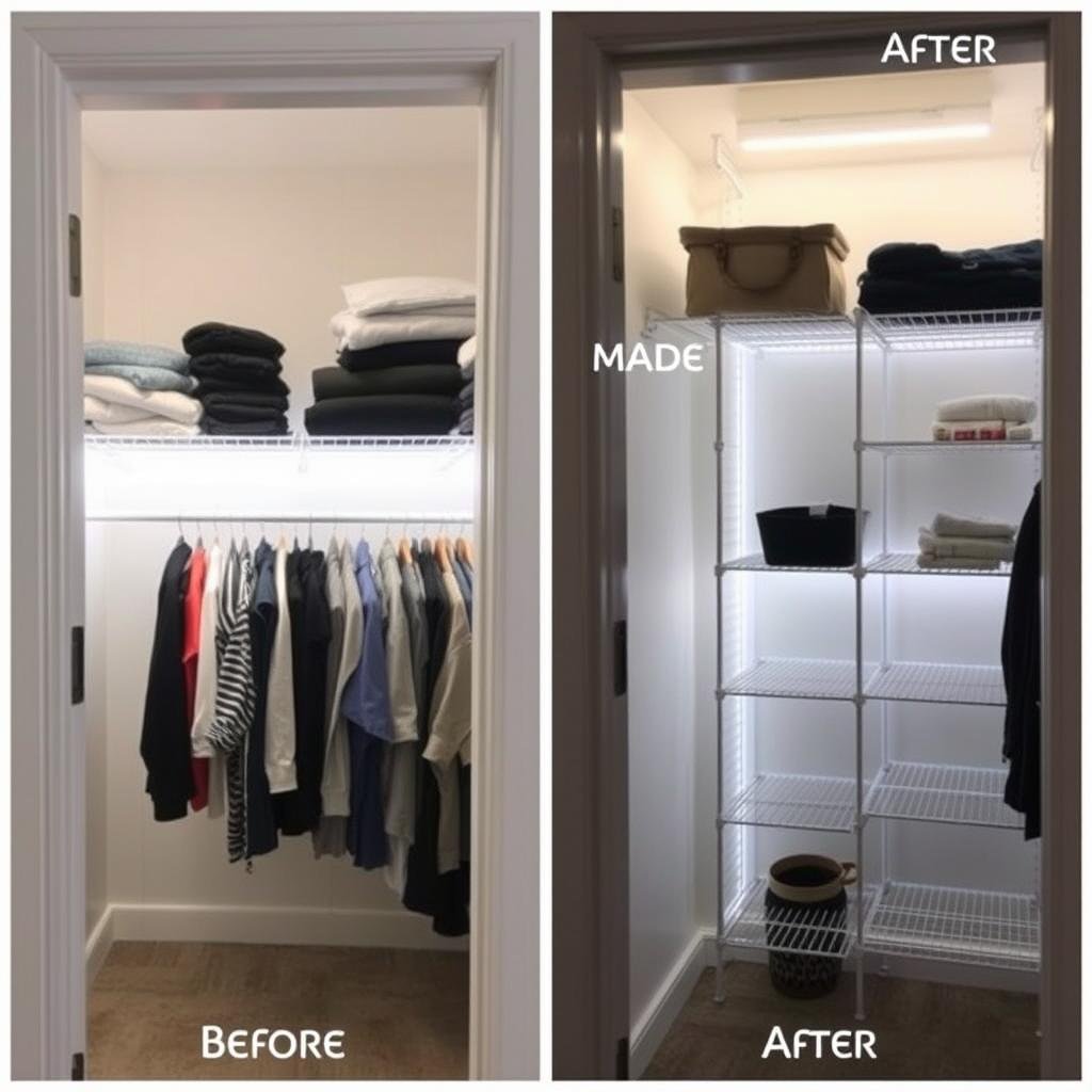 Small reach-in closet transformed with strategic LED lighting