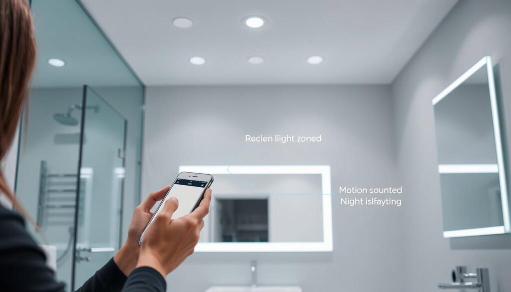 Smart bathroom lighting controlled by smartphone and motion sensors