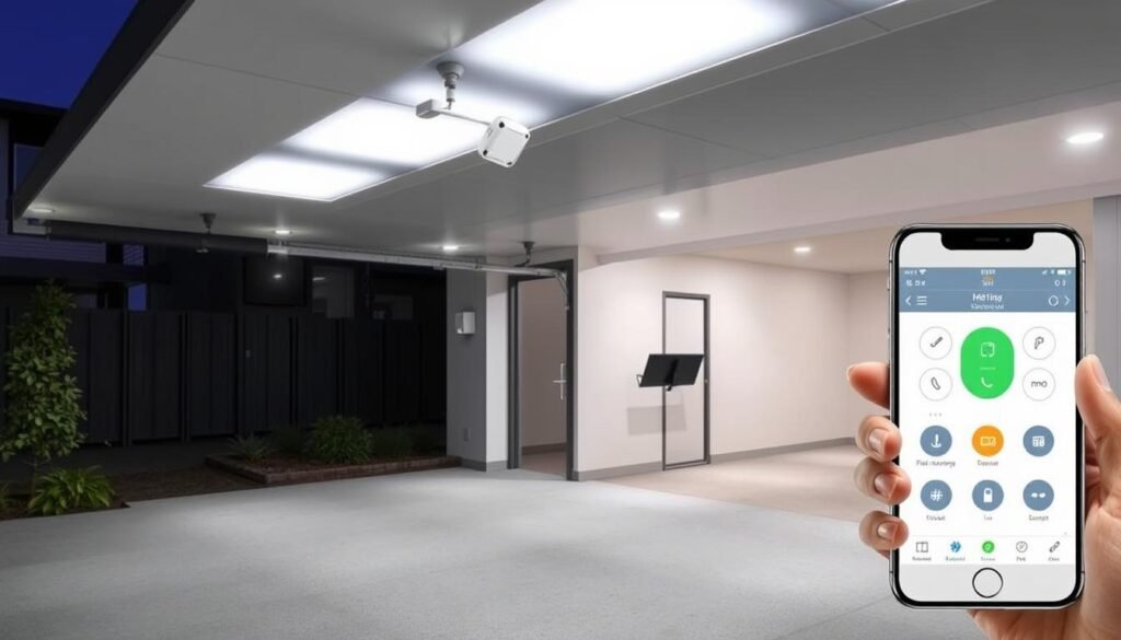 Smart garage lighting system with motion sensors and smartphone control