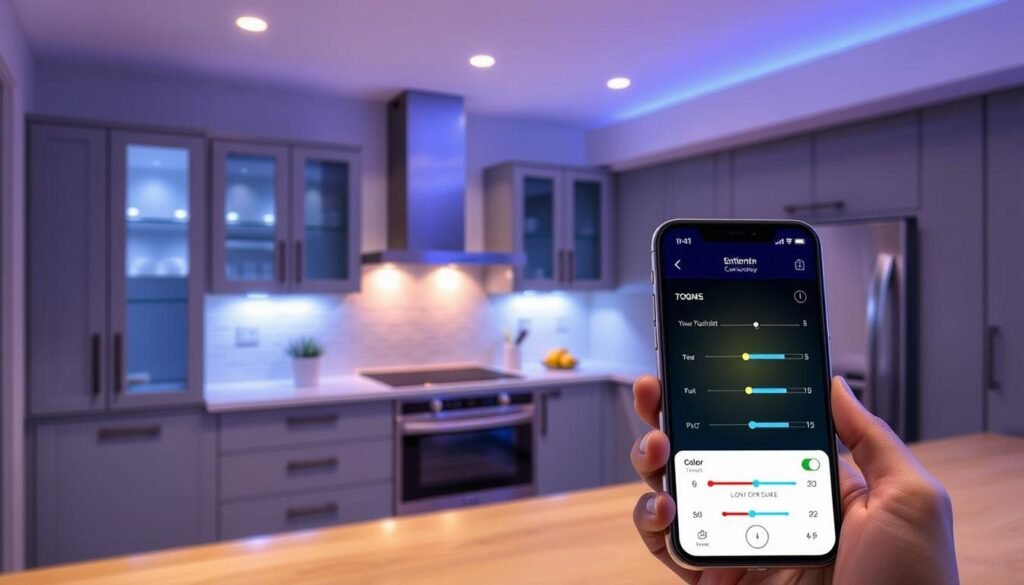 Smart kitchen lighting controlled by smartphone app