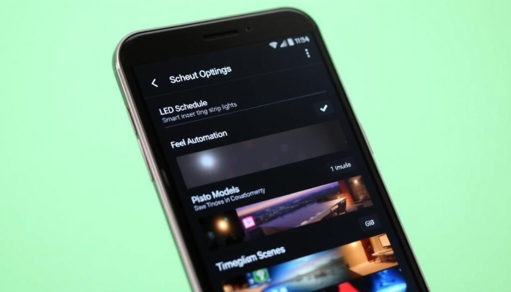 Smartphone app showing LED strip light scheduling interface