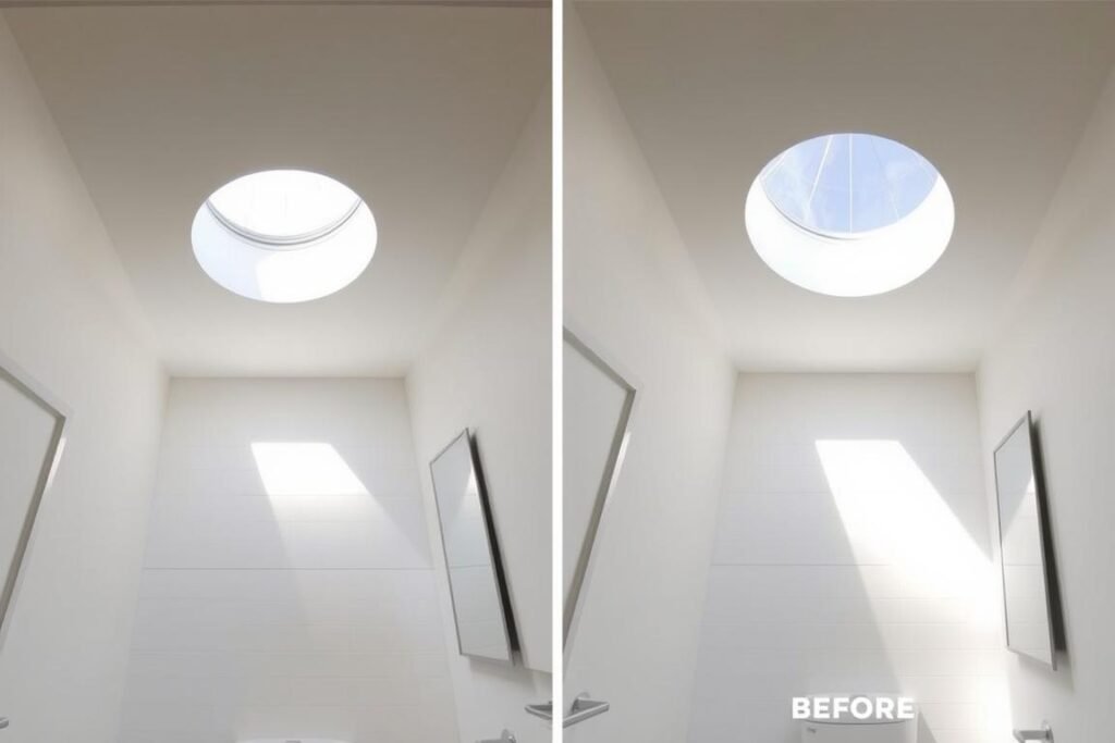 Solar tube installation in bathroom ceiling