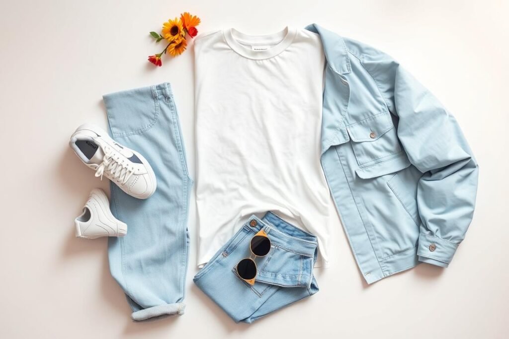 Spring outfit with Maison Mihara Yasuhiro sneakers, light wash jeans and lightweight jacket
