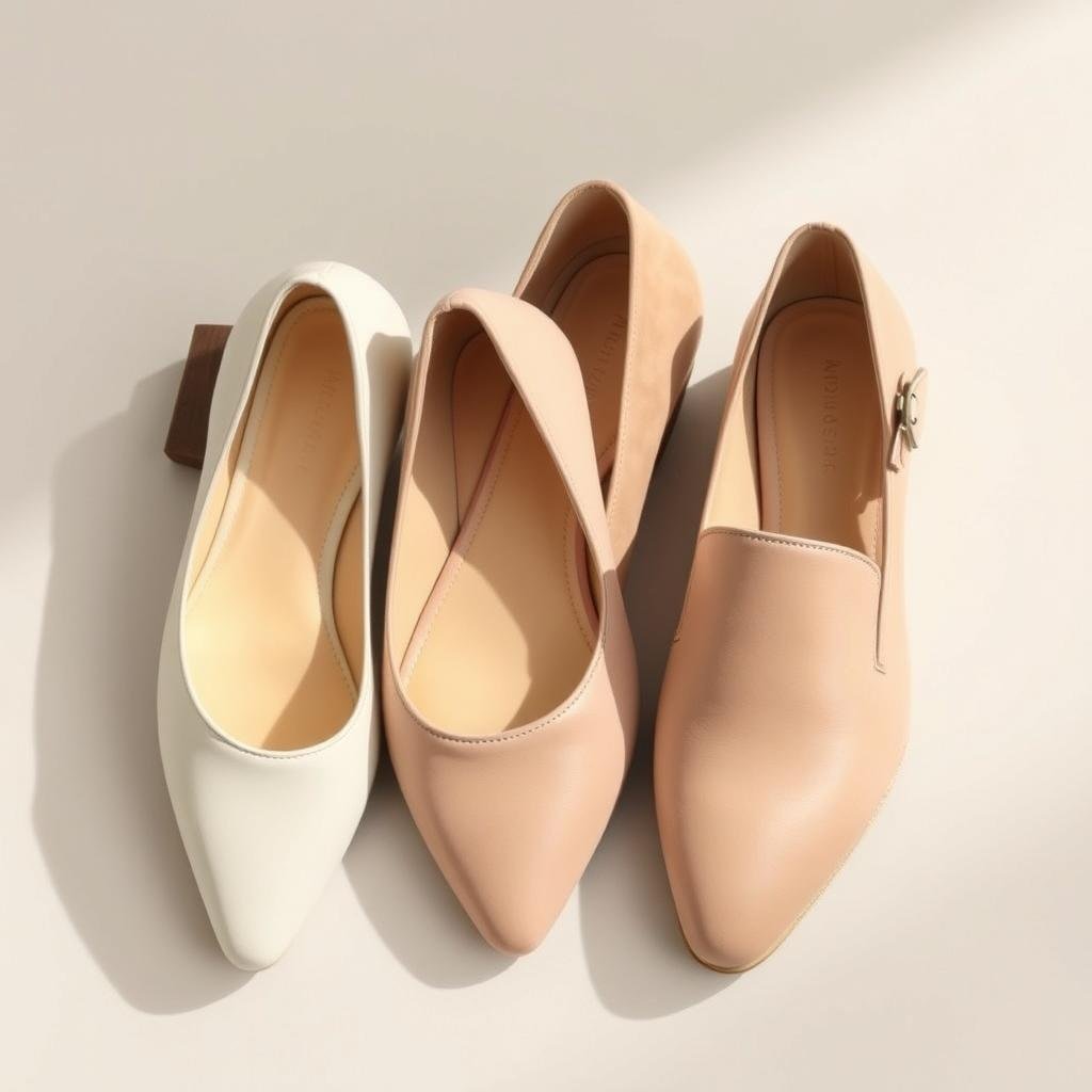 Spring shoes in elevated neutral tones including cream, taupe, and soft beige