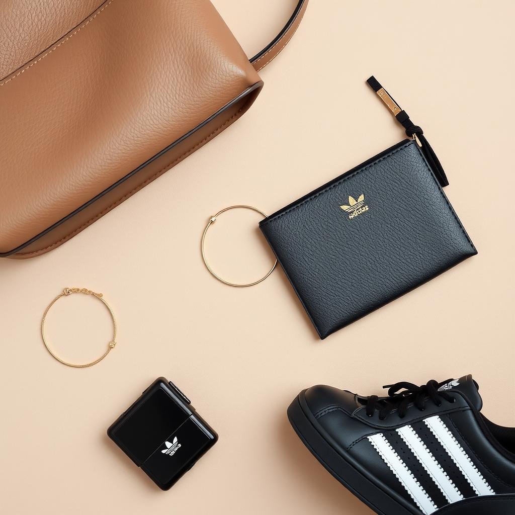 Structured tote bag and minimalist jewelry paired with Adidas sneakers for an elevated adidas shoes women outfit
