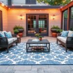 Stylish waterproof outdoor rug on a modern patio with furniture