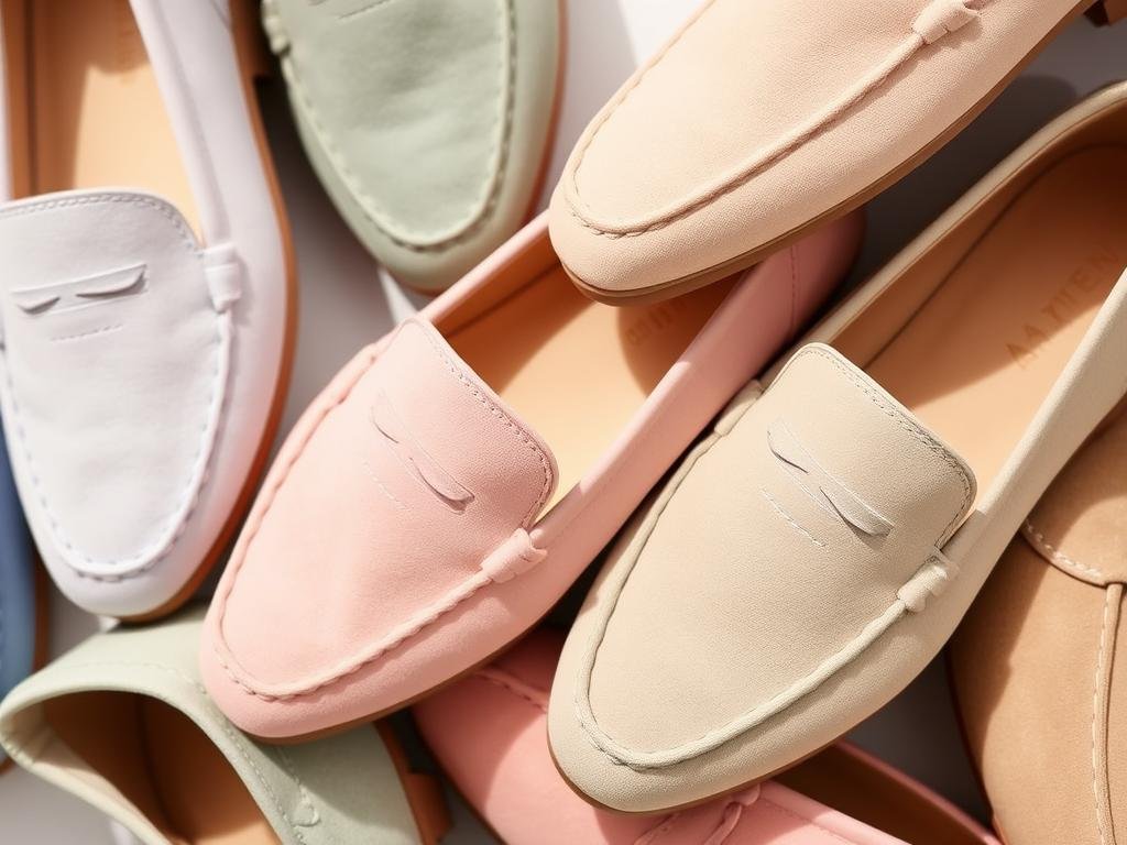 Suede loafers in pastel colors for summer