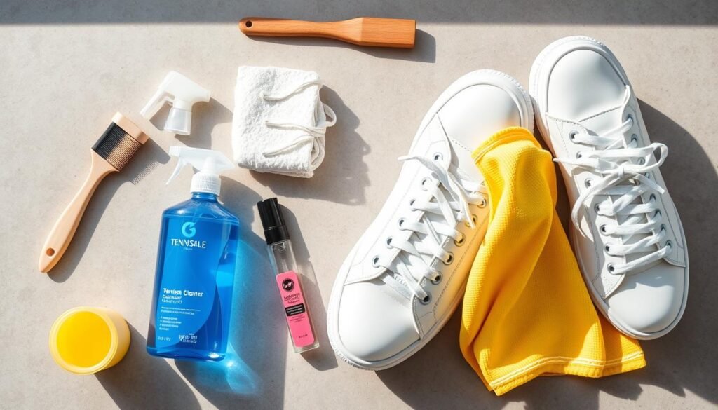 Tennis shoes cleaning supplies and process
