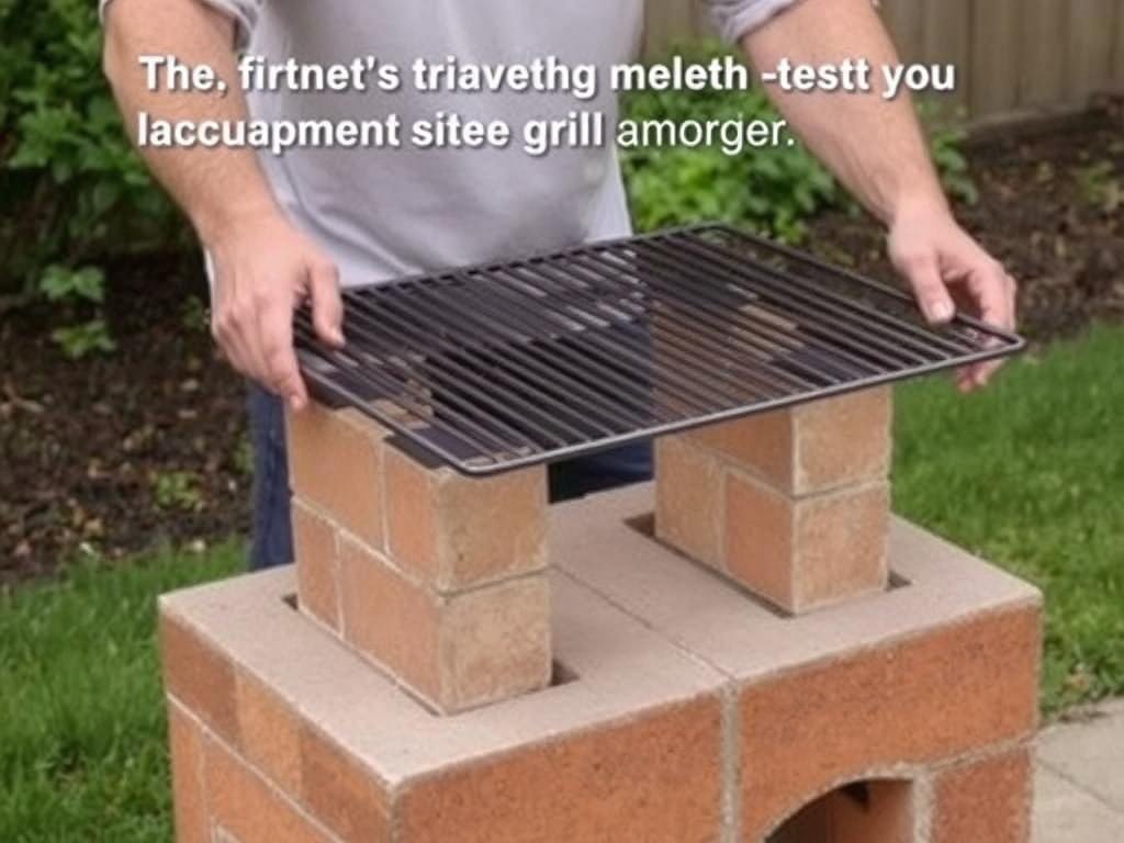 Testing the fit of the grill grate on cinder block supports
