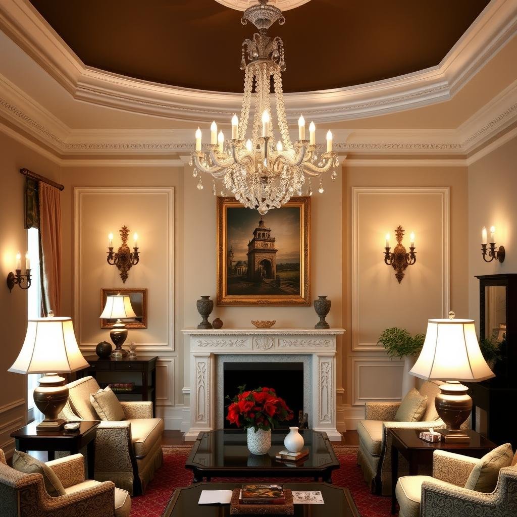 Traditional living room with classic elegant lighting