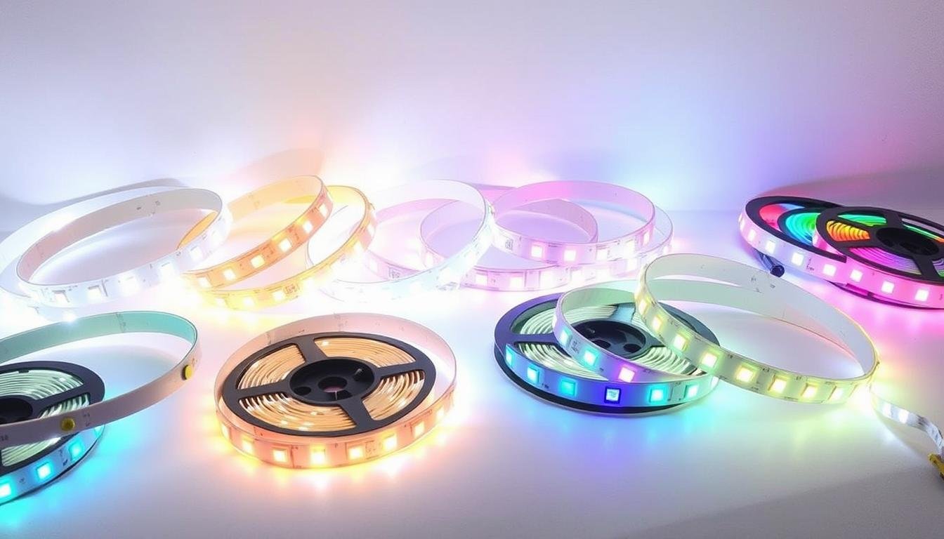 Various LED strip lights showing flexibility and different colors