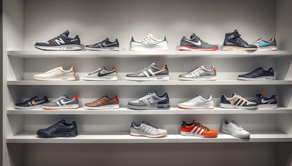 Various categories of shoes sneakers arranged by type showing athletic, casual, and fashion styles