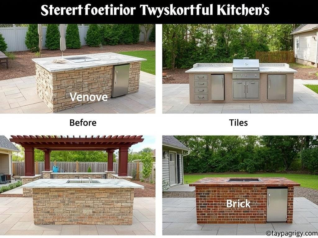 Various exterior finishes for outdoor kitchen islands