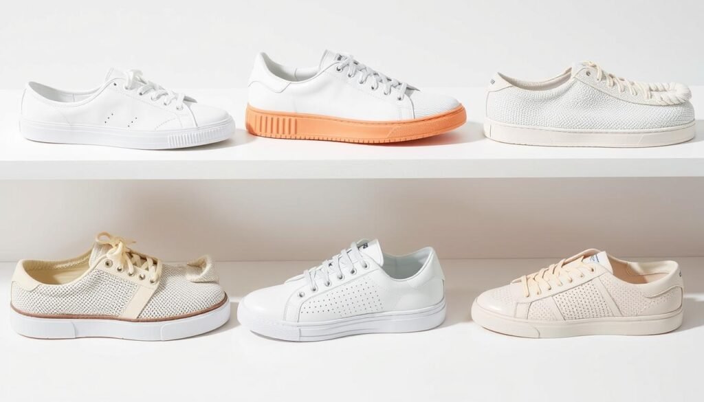 Various summer sneakers in light colors and breathable materials