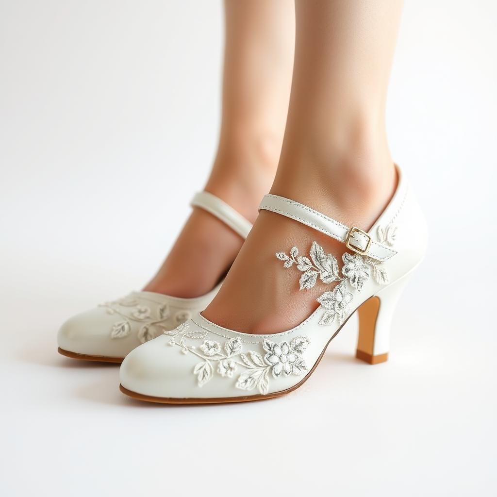 Vintage-inspired low heel bridal shoes with Mary Jane strap