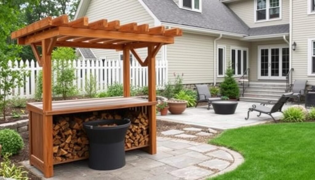 Well-organized outdoor area with effective firewood storage integrated into the landscape