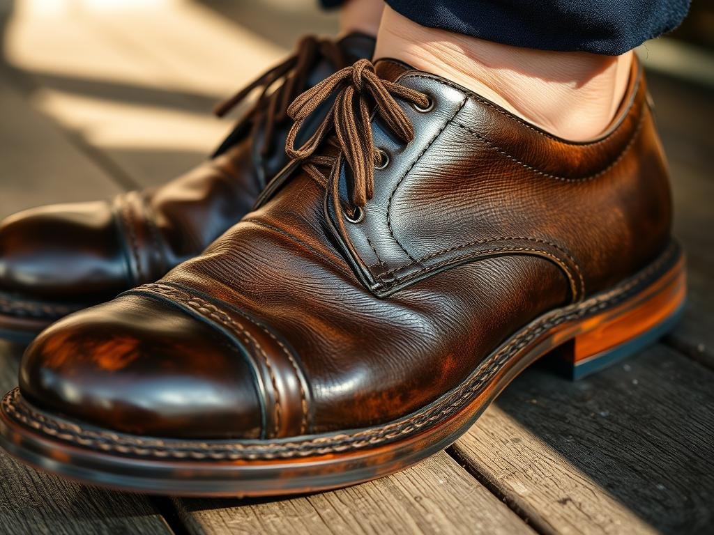Well-worn but well-maintained designer shoes showing patina and character