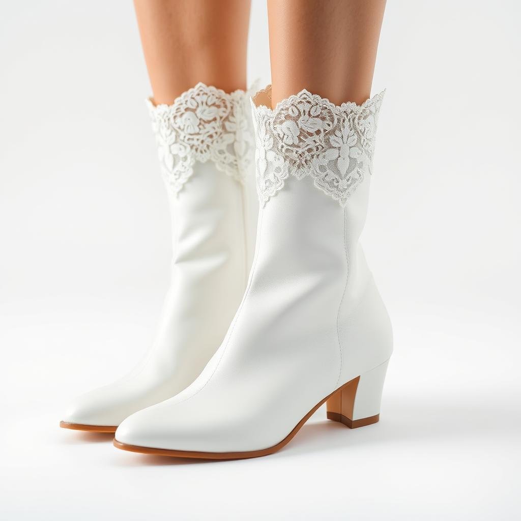White wedding boots with lace details