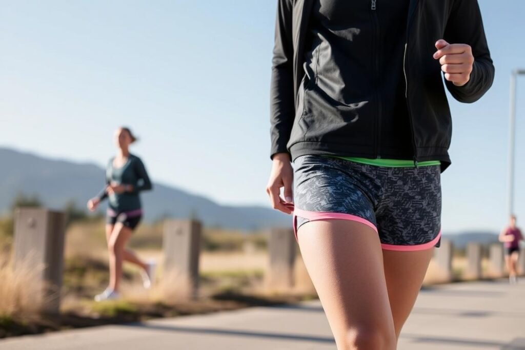 Woman wearing Brooks running shoes for active day out