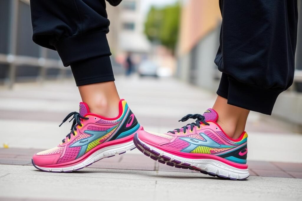 Woman wearing Brooks running shoes with athleisure outfit