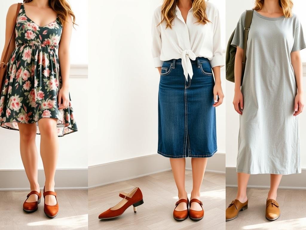 Woman wearing Mary Jane shoes with casual dresses and skirts
