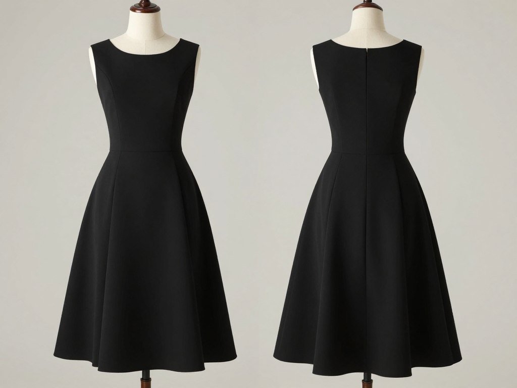 A black A-line graduation dress with a fitted bodice and flared skirt