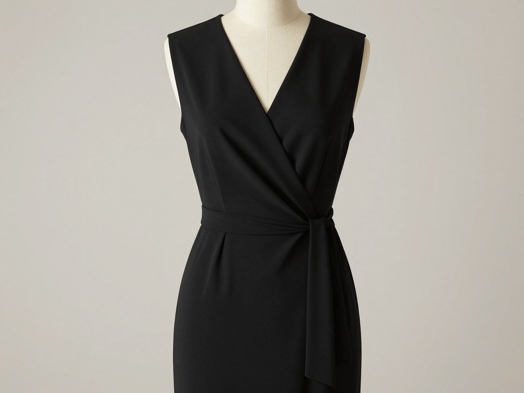 A black wrap graduation dress showing its adjustable and flattering design