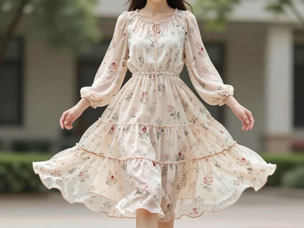 A bohemian flowy high school graduation dress with romantic details