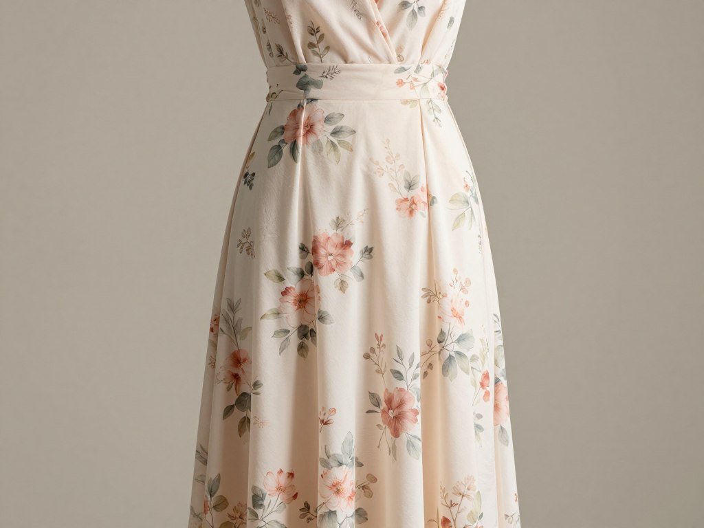 A floral print graduation dress with delicate pattern and flowing fabric
