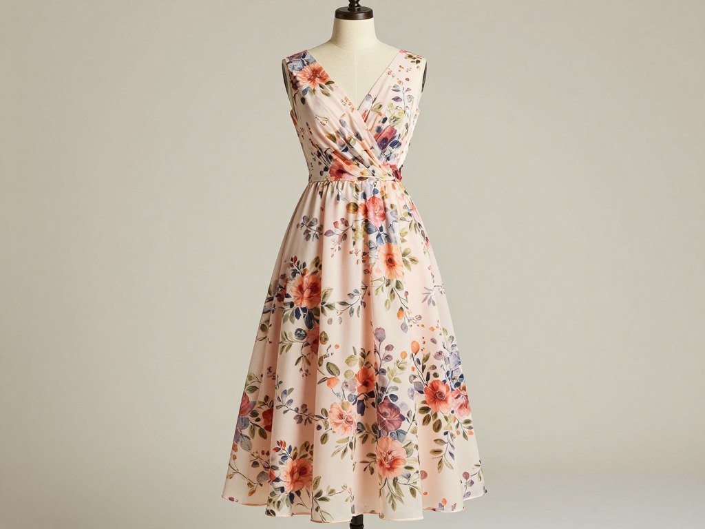 A floral print plus size wedding guest dress suitable for casual garden weddings