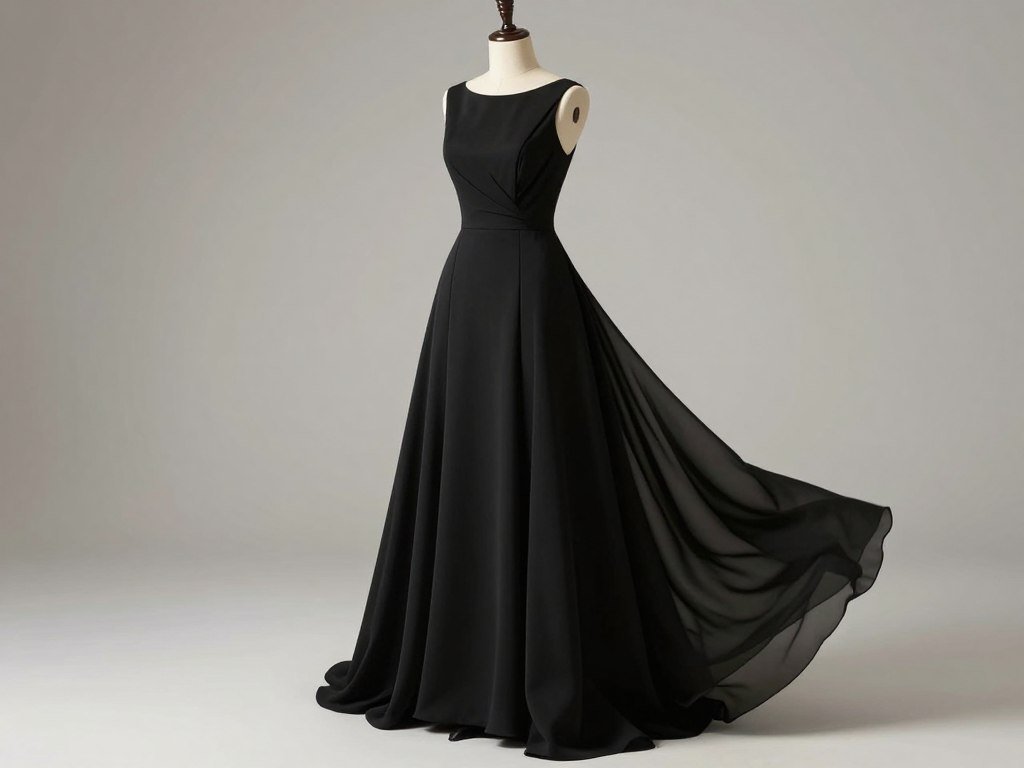 A formal black maxi graduation dress with floor-length hemline