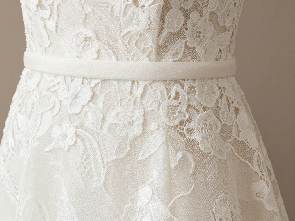 A graduation dress with delicate lace overlay showing intricate patterns