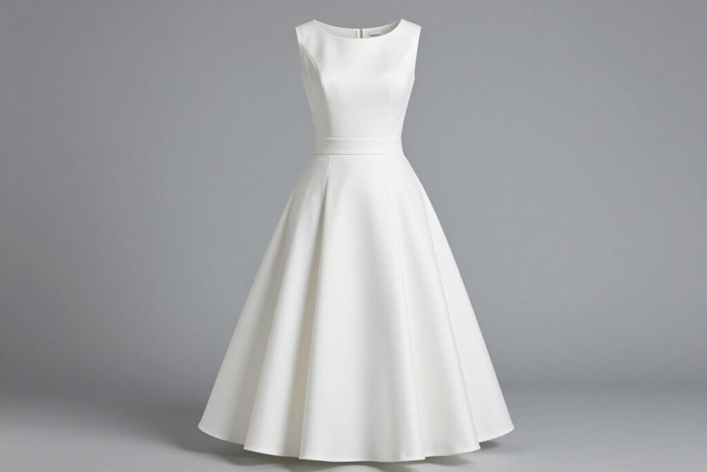 A-line white graduation dress with fitted bodice
