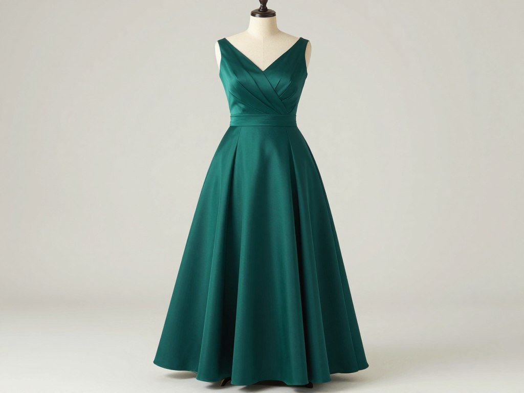 A plus size A-line wedding guest dress that flatters apple body shapes