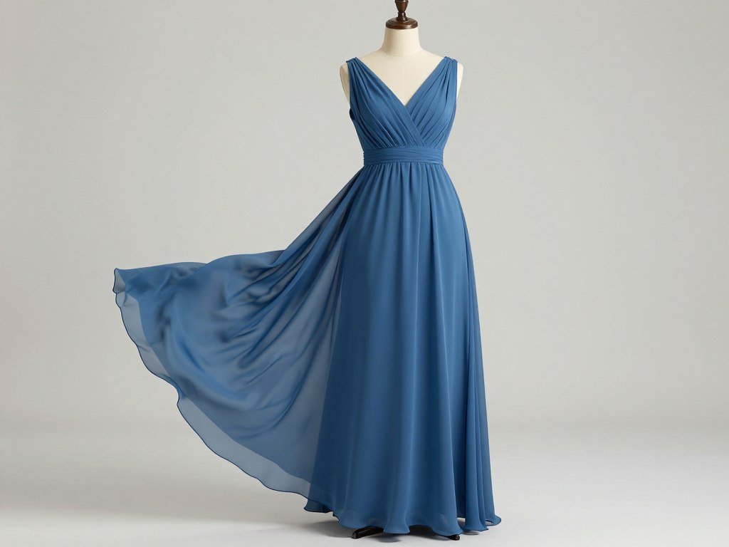 A plus size wedding guest dress in flowing chiffon fabric