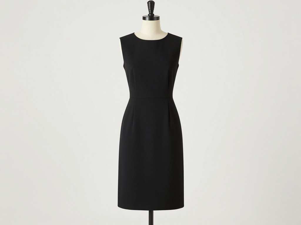 A simple black shift graduation dress showing its straight, relaxed silhouette