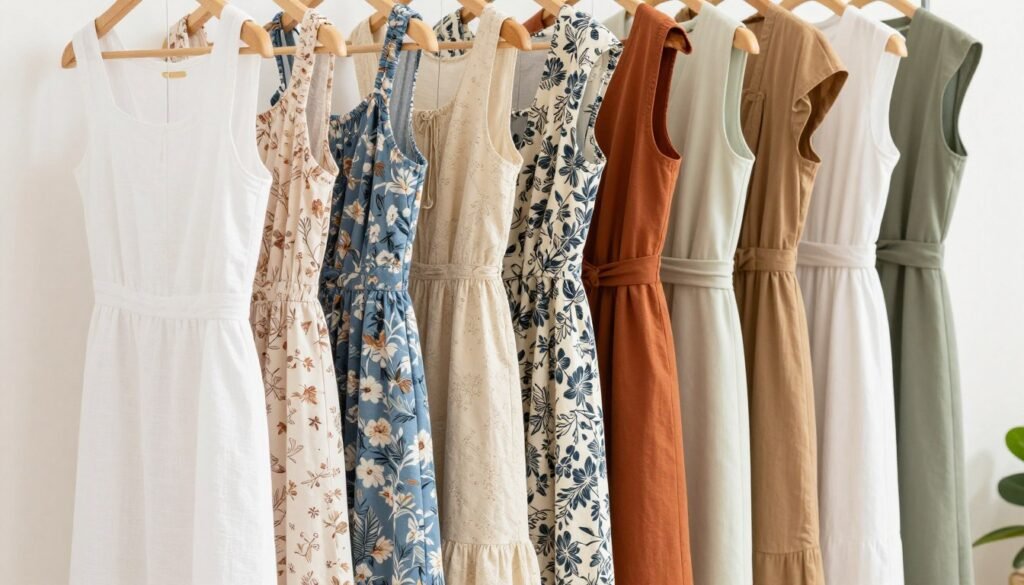 A summer dress capsule wardrobe collection displayed together