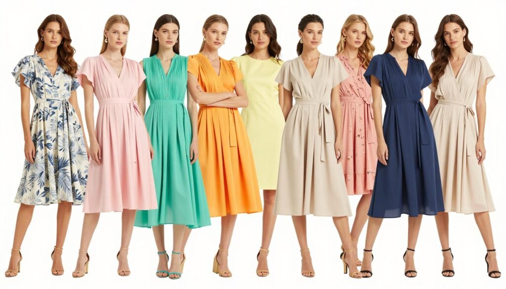 Array of summer dresses in trending seasonal colors