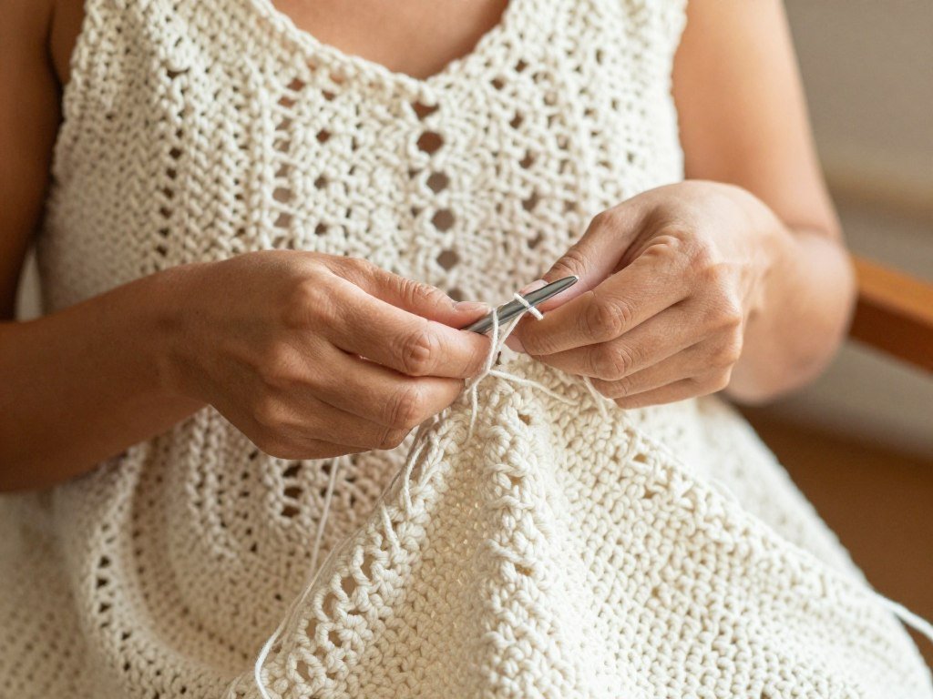 Artisan creating handmade crochet dress