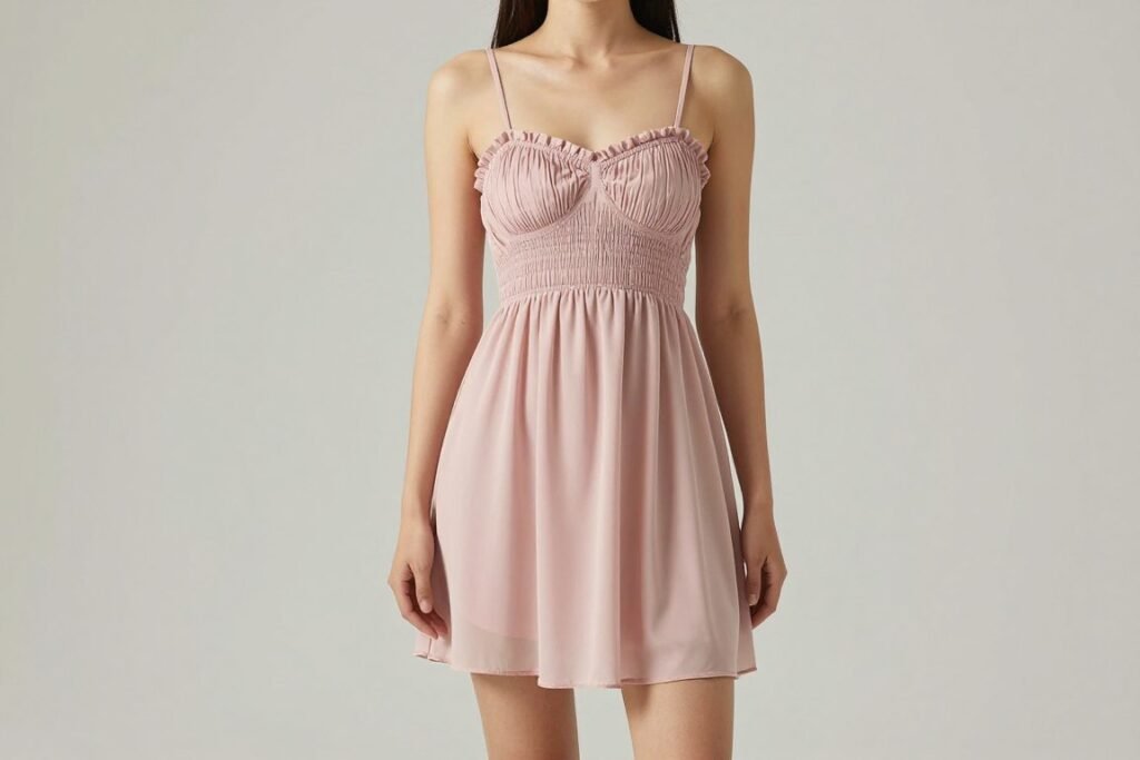 Babydoll dress styled for athletic body type showing how it creates curves