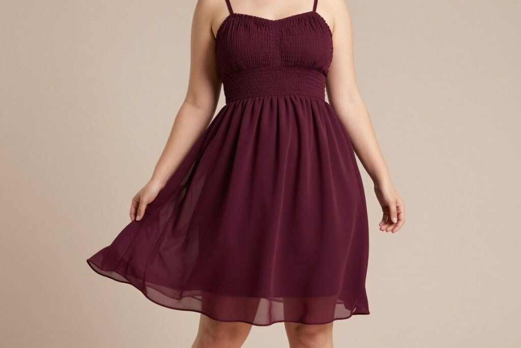Babydoll dress styled for pear-shaped body type showing flattering fit