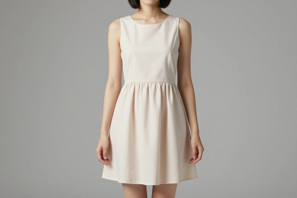 Babydoll dress styled for petite body type showing proportional fit